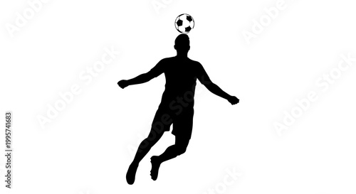 Foto Black silhouette of a soccer player heading a ball, isolated on transparent back