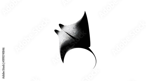 Abstract black and white shape resembling a sea creature, possibly a manta ray, on a white background
