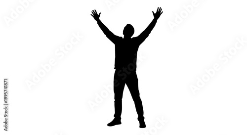 Obraz na płótnie Man silhouette with arms raised in celebration, isolated on transparent backgrou