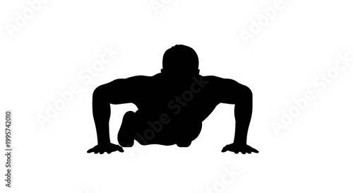 Muscular man silhouette performing push-ups, isolated on transparent background