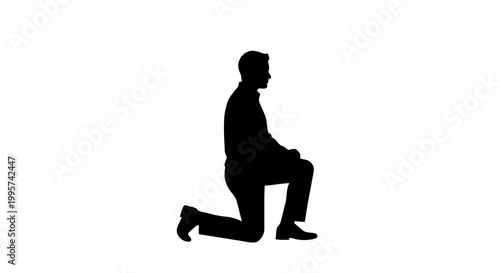 Fotografia Man kneeling in formal attire, isolated on transparent background