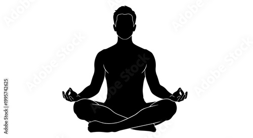Konstfotografi Black silhouette of a man meditating in lotus pose, isolated on transparent back