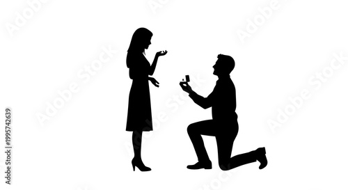 Tableau sur toile Man proposing marriage with ring box to woman, isolated on transparent backgroun