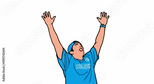 Man cheering with arms raised in joy