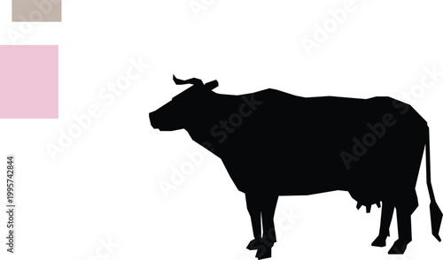 Black and white cow standing isolated on a white background in simple vector illustration style