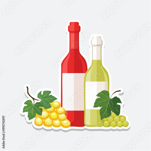 Red and White Wine Bottles with Grapes