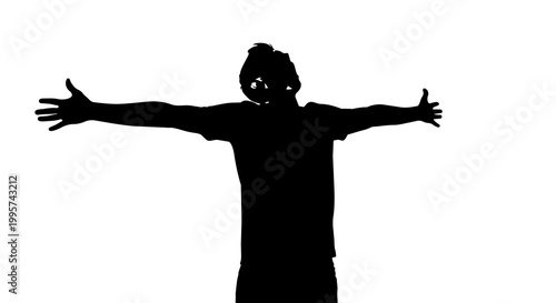 Silhouette of a person with arms outstretched, isolated on transparent background