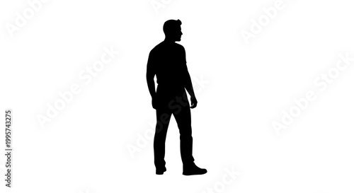 Fotografía Black silhouette of a man in jeans and sneakers, isolated on transparent backgro