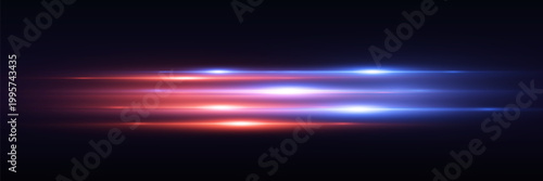 Abstract stage light emitting horizontal red and blue lens flare effect