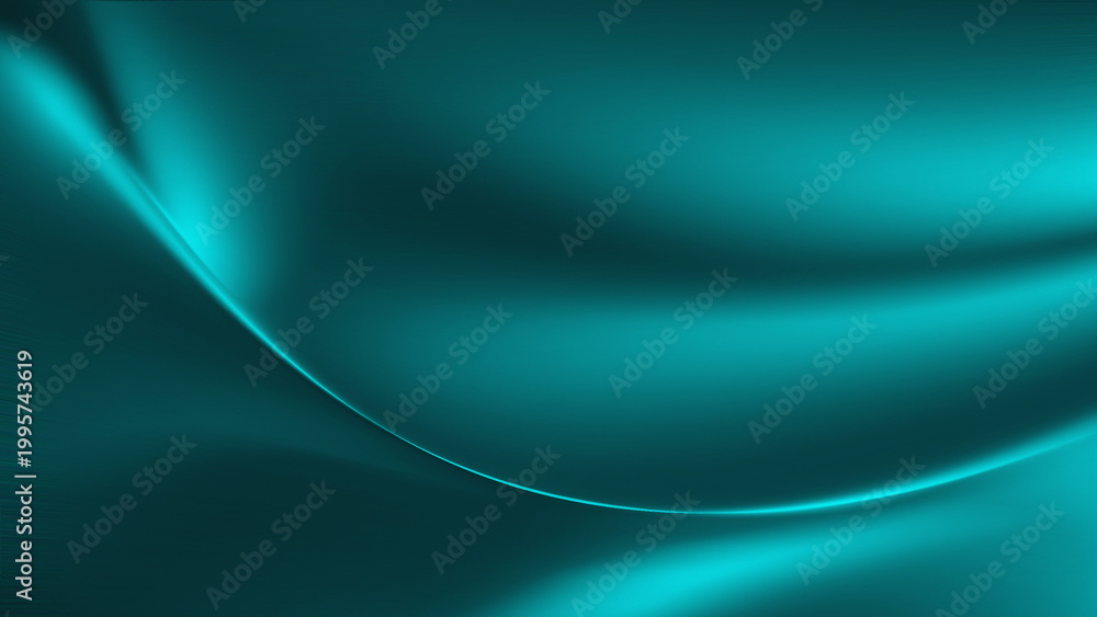 Obraz premium Elegant waves or folds with teal or cyan gradients on a dark background. The texture has a subtle grainy effect that gives a sense of depth and dimension, similar to the reflection of light on silk or