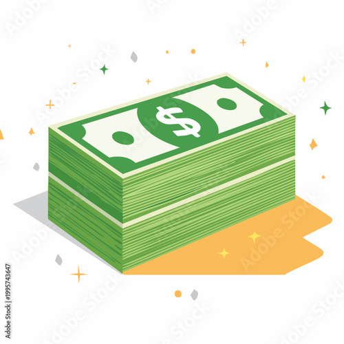 Stack of US Dollar Bills with Dollar Sign
