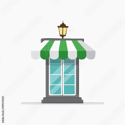 Shop Window with Awning and Lamp