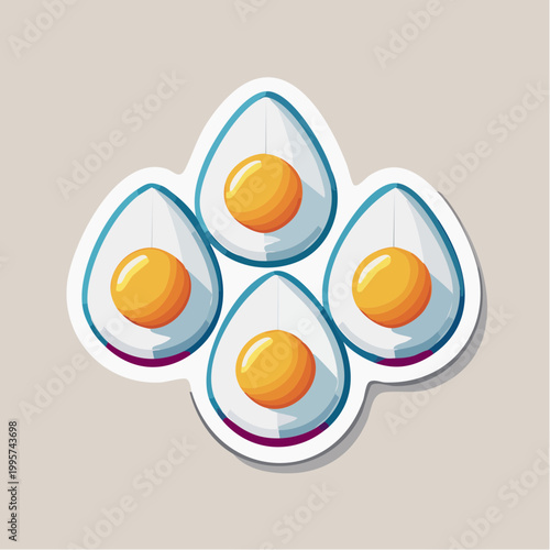 Stylized illustration of four halves of boiled eggs