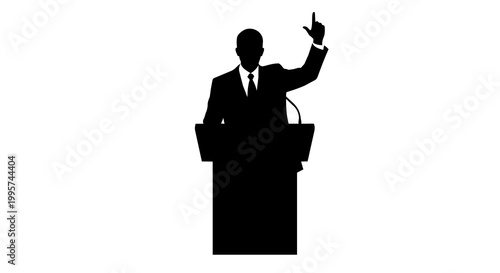 Fotografie Man in suit speaking at podium finger raised, isolated on transparent background