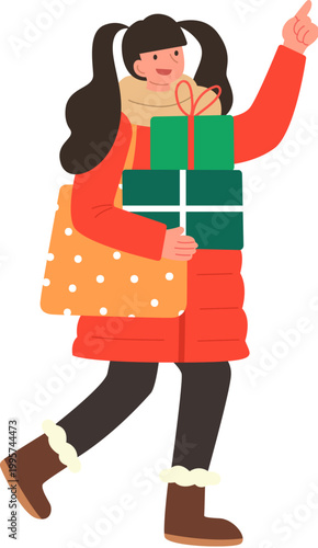 Young girl holding Xmas giftboxes