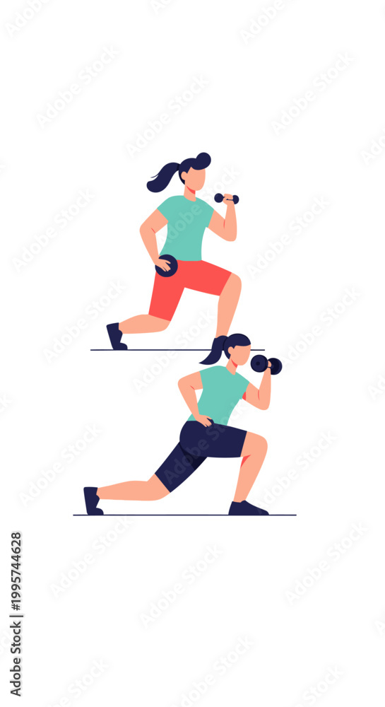 Fototapeta premium Woman Exercising with Dumbbells, Fitness Routine Illustration