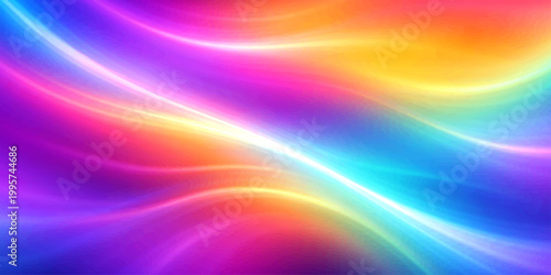 A vibrant abstract background featuring smooth rainbow waves and flowing curves with a bright fractal texture, blending purple, blue, and green light in a blurred motion art illustration