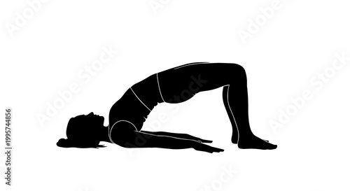 Obraz na plátně Black silhouette of a woman performing a yoga bridge pose, isolated on transpare