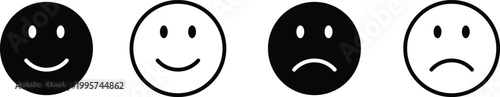 Photos Four emoticon faces with different expressions smiling and frowning