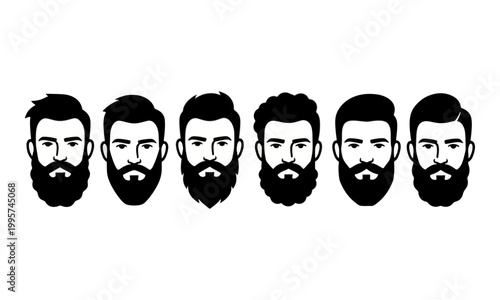 Men Beard and Hairstyle Silhouette Icons Set for Barbershop