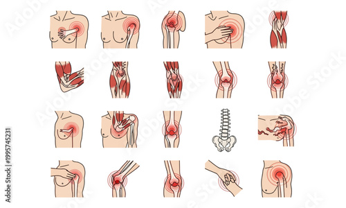 Body Joint and Muscle Pain Icons Set for Medical Health