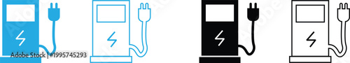 Electric vehicle charging station icons in different colors and styles for various uses