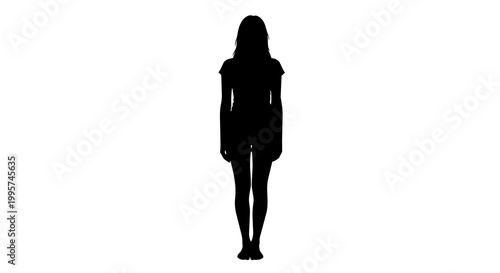 Black silhouette of a young woman standing, isolated on transparent background