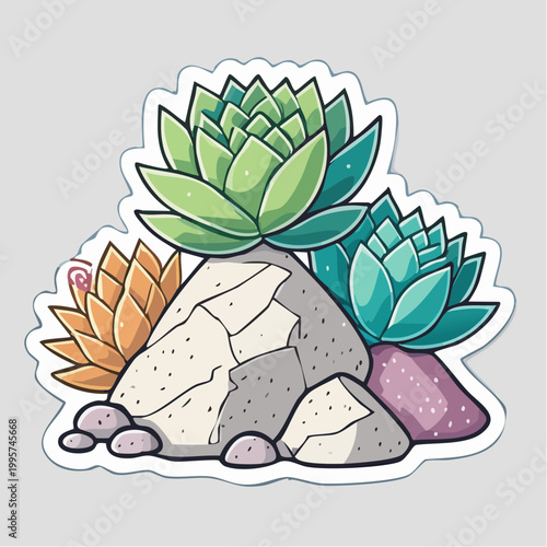 Stylized Succulent Plants Growing on Rocks