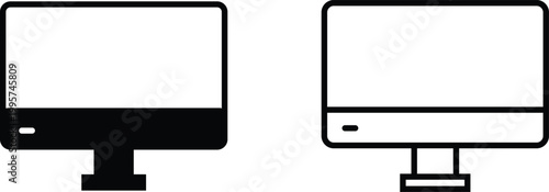 Two computer monitors with blank screens and different designs