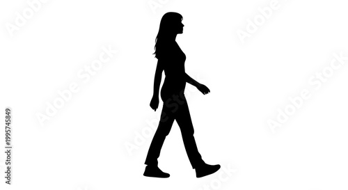 Black silhouette of a woman walking, isolated on transparent background