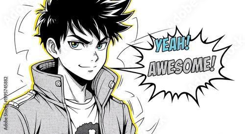 Young man with spiky hair and excited expression