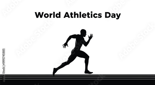 Black silhouette of an athletic man running on a track for this world athletics day graphic design