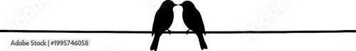 Silhouetted birds perched closely together on a dark wireAdobe Illustrator Artwork