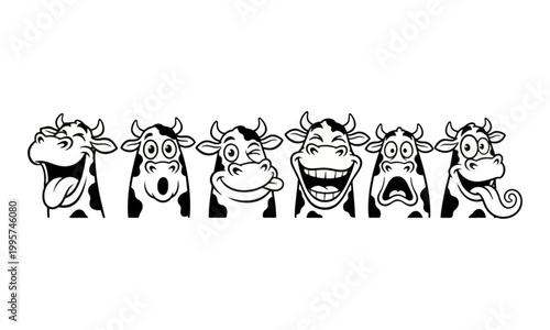 Funny Cow Heads Cartoon Characters Set Vector Illustration