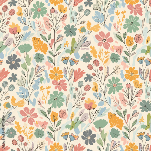 Konstfotografi Seamless dainty flower pattern with small blossoms creating a soft and gentle de
