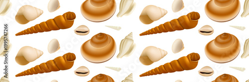 Realistic Seashell Seamless Pattern