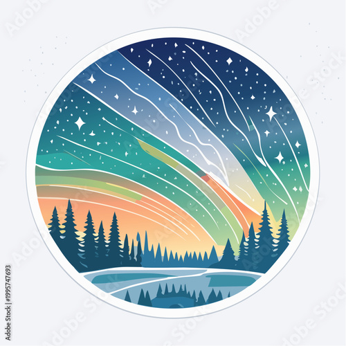 Stylized Aurora Borealis Over Snowy Landscape