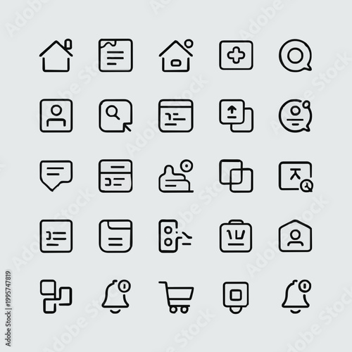Modern Bold Outline UI Icon Set for Mobile Apps and Web Interfaces