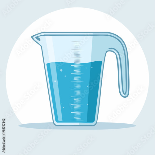 Measuring cup with blue liquid and bubbles