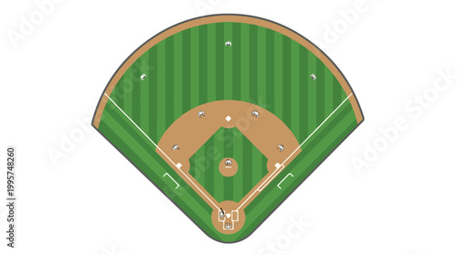 Top-down aerial view of classic baseball field with lush green outfield grass and dirt infield diamond pitcher's mound