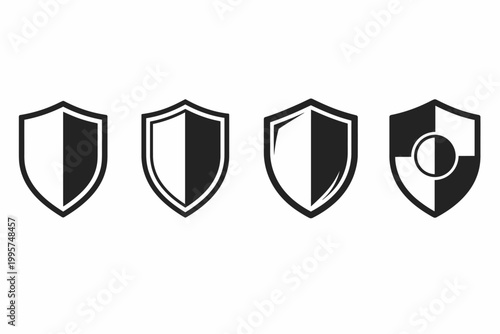 Four black and white shield icons representing protection and security