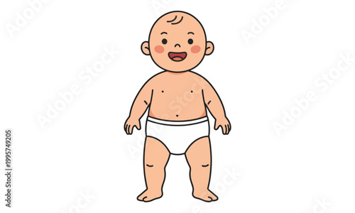Baby Boy Standing in White Diaper Illustration