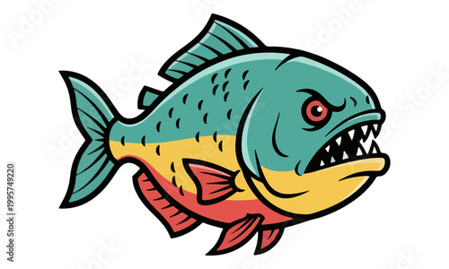 Piranha fish mascot illustration with sharp teeth on white background