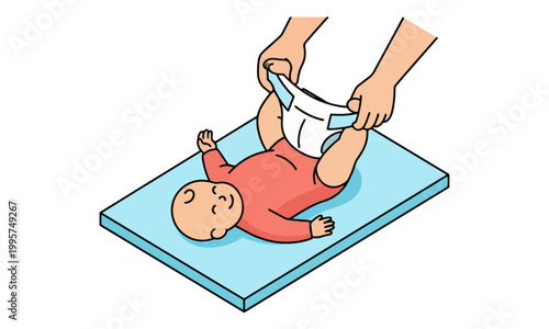 Baby Diaper Change Illustration on Changing Mat