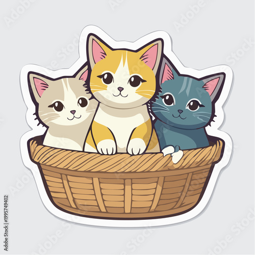 Three Cute Kittens in a Wicker Basket