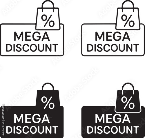 Isolated Mega discount shopping banner, mega discount sale shopping banner, big offer promotion, retail marketing, ecommerce sale, vector icon set