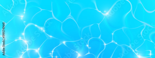 Swimming pool water surface with sunlight reflections pattern and wavy ripples texture, realistic vector background. 3d bright blue, turquoise ocean underwater illustration for sea summer design