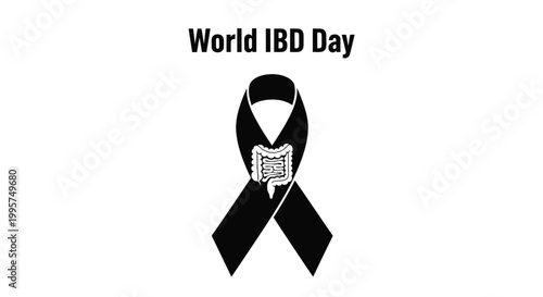 Purple awareness ribbon with human intestine graphic design for world ibd day medical health awareness event