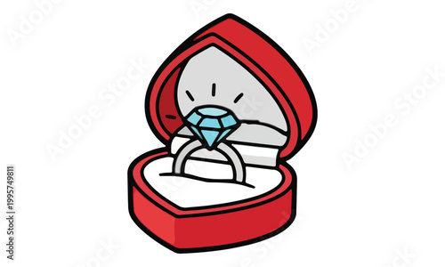 Diamond Engagement Ring in Red Heart Shaped Box Isolated on White