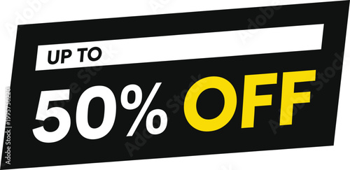 Discount label with up to fifty percent off text